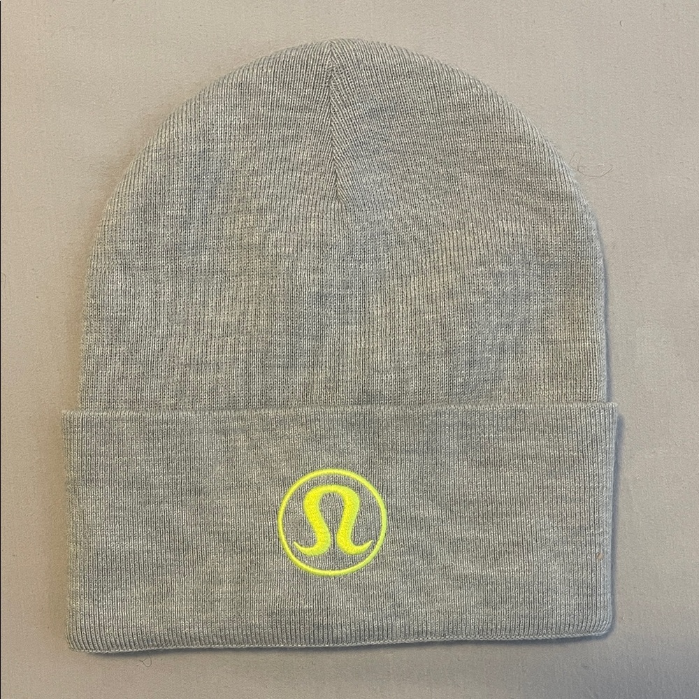 Lululemon Athletica Light Gray Beanie with Bright Yellow Logo